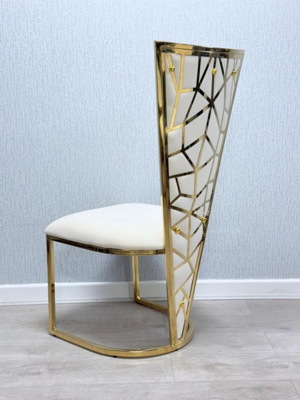 Modern High Back Stainless Steel Chair Gold W/ Ivory Seat