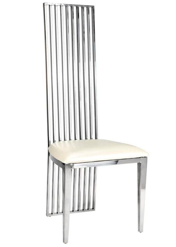 High Back Stainless Steel Chair Silver W/ White Seat